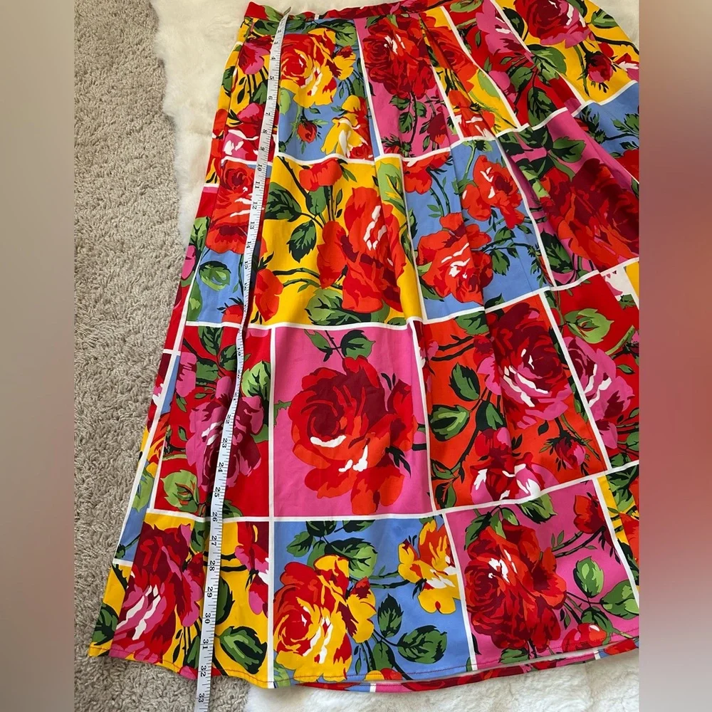NWT New York & Company Floral Patchwork Boho Colorful Midi Skirt - L